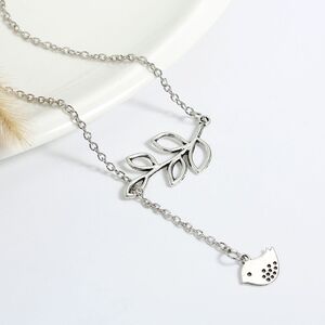 Bird and Branch Lariat Silver Tone Necklace
